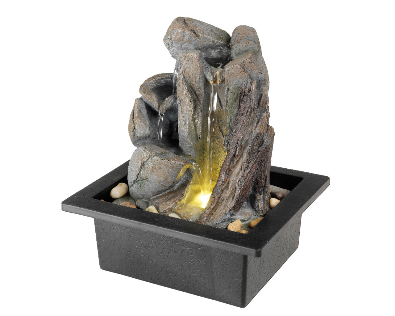 Fantana decorativa cu iluminare LED interior/exterior, Musa, Lumineo, 18.8 x 21.5 x 24 cm, IP44, polirasina, alb/gri - imagine 3
